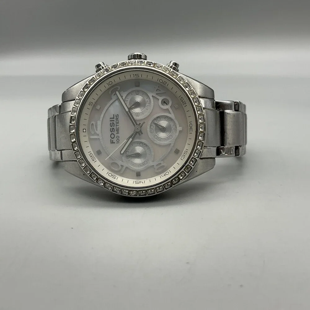 Fossil CH-2542 Womens Watch 40mm MOP Dial Stainless Chronograph New Battery